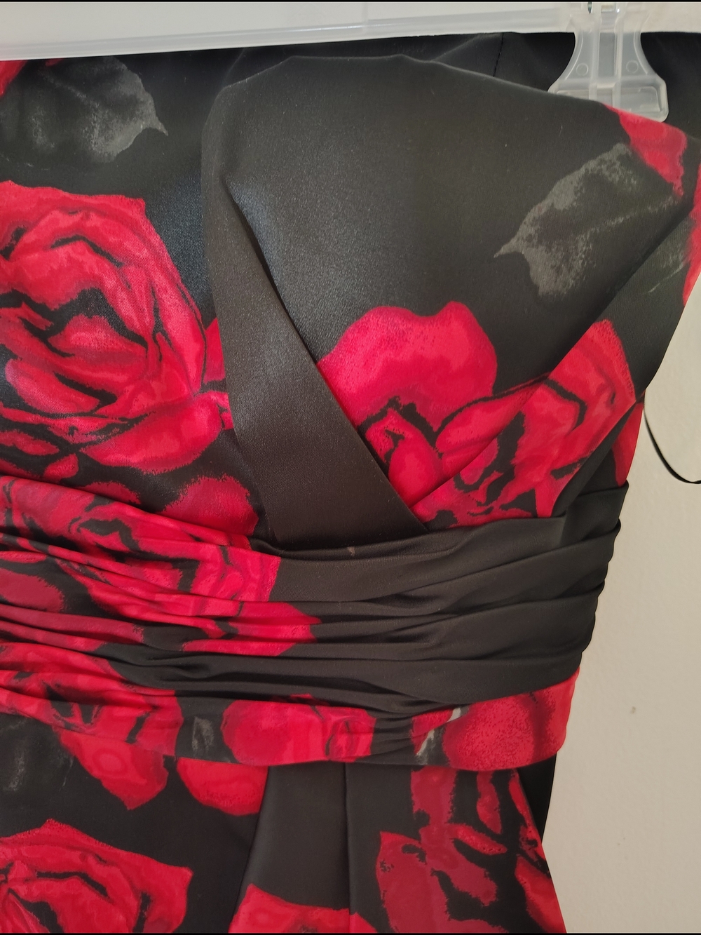 White House Black Market Strapless Black Dress with Red Rose Pattern - Picture 3 of 7